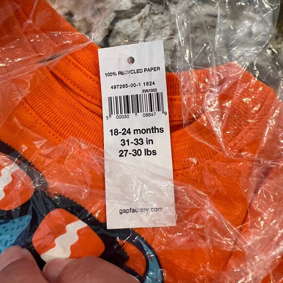 NWT GAP Toddler Orange W/Blue Dinosaur Flip Glasses Graphic Crew T-Shirt - Picture 6 of 8